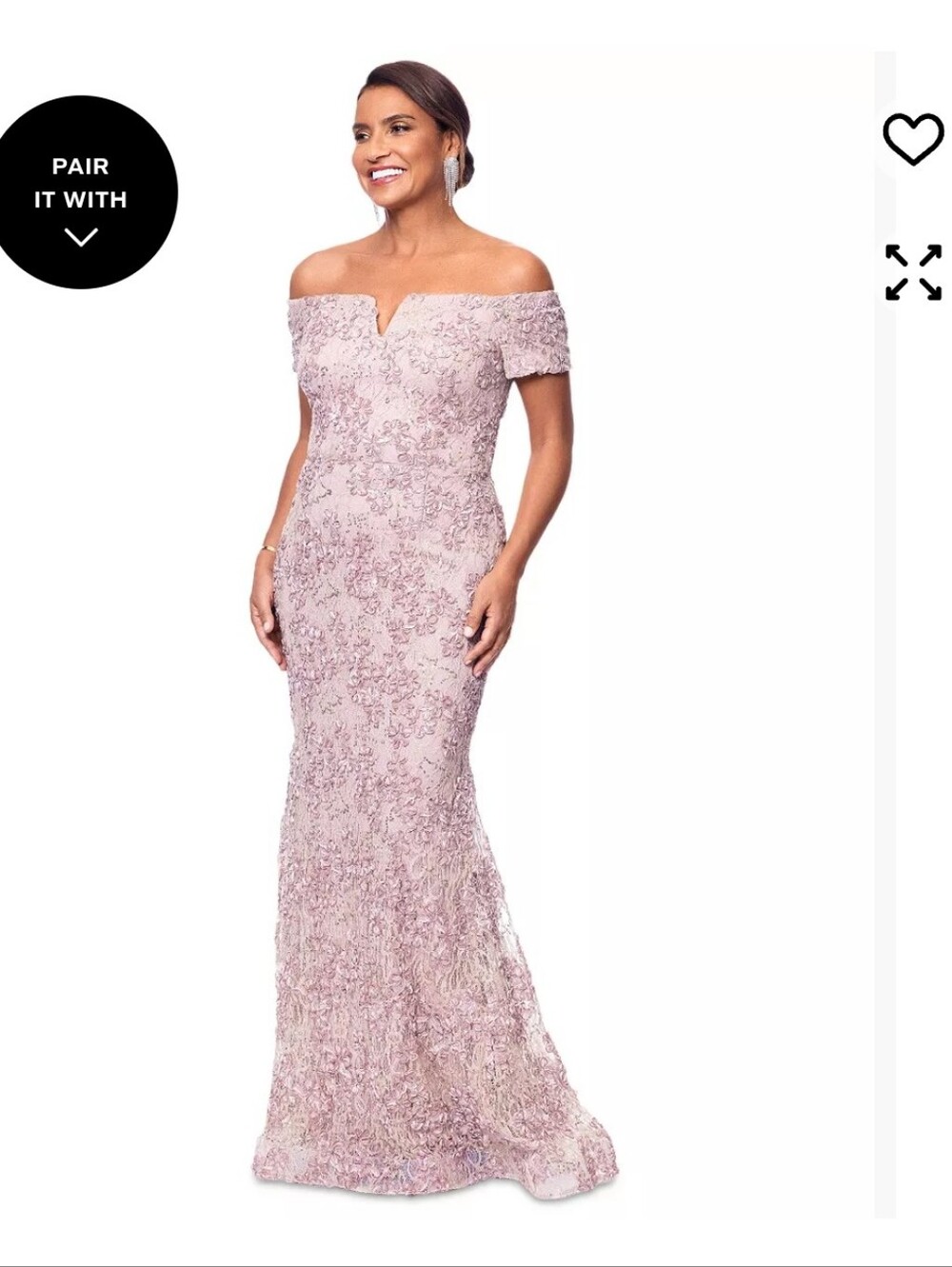 Xscape Womans Off The Shoulder Soutache Lace Gown